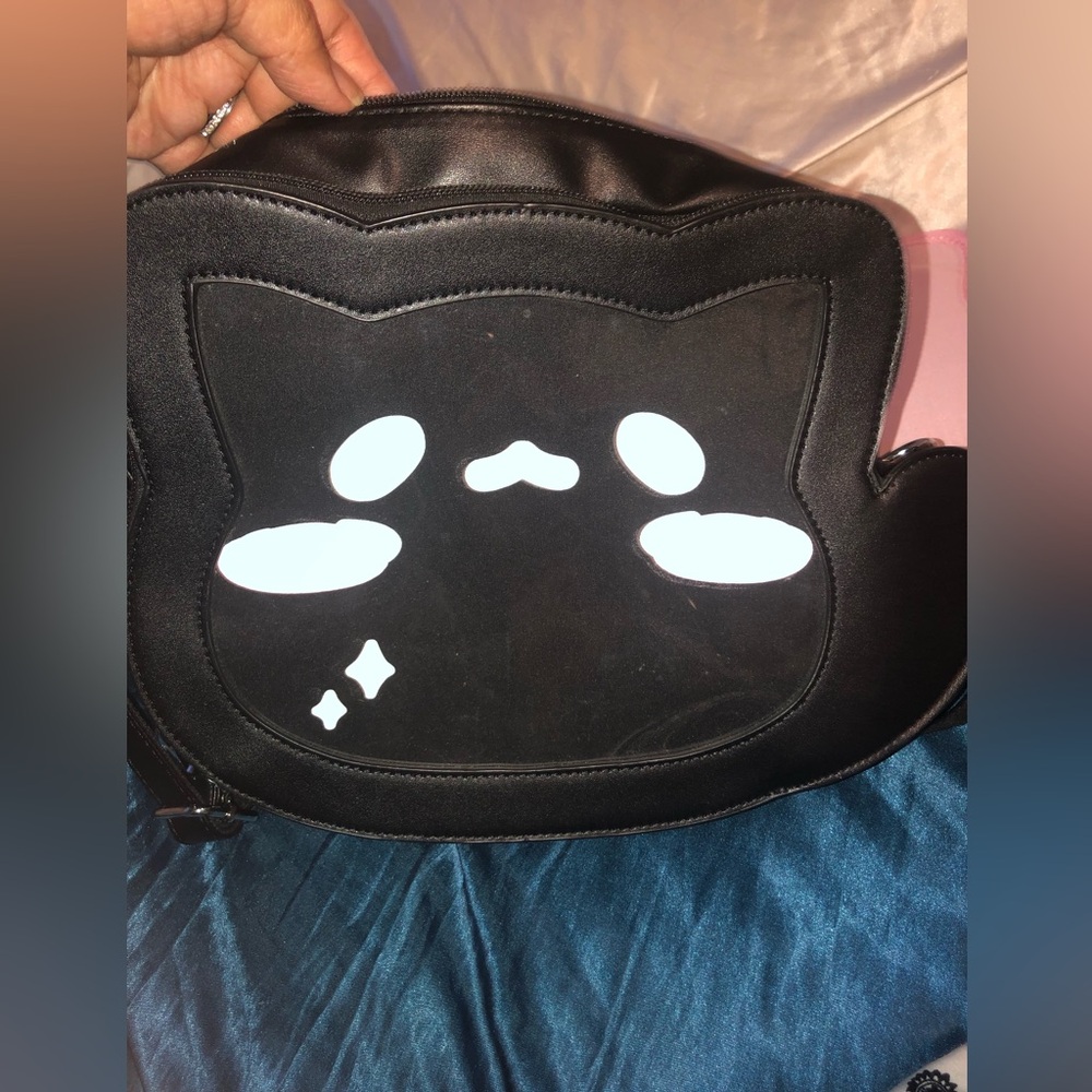 Hiding Ghost Black Cat Face Convertible Backpack Crossbody Bag